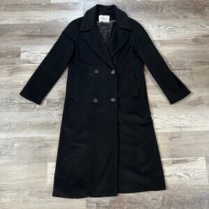 Vtg 90s Oleg Cassini Black Cashmere Long Coat 8 Double Breasted USA Made Winter